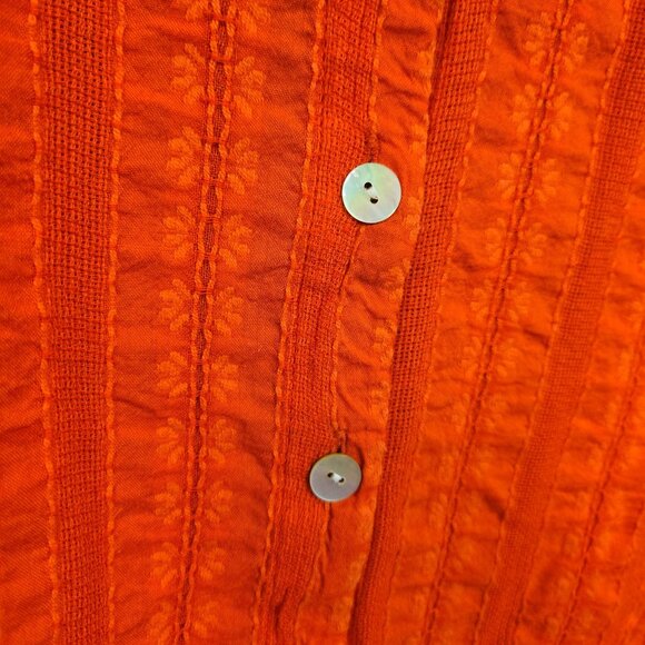 J. Jill Womens XL Orange Textured Cotton Button Front Blouse 3/4 Balloon Sleeves - Picture 6 of 10